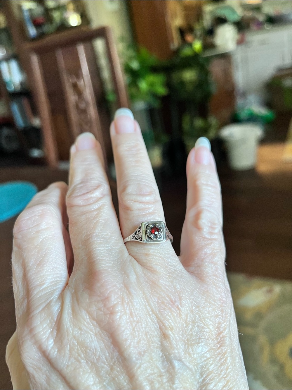 Silvertone Red Garnet Vintage-Style Ring - Women Jewelry